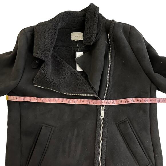 Ann Taylor LOFT Black Faux Suede Aviator Jacket Sz Large NWT - Picture 10 of 11